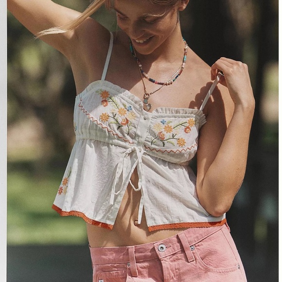 Anthropologie Cami and Boxer Shorts Floral Embroidered Pajama Set - Picture 2 of 10